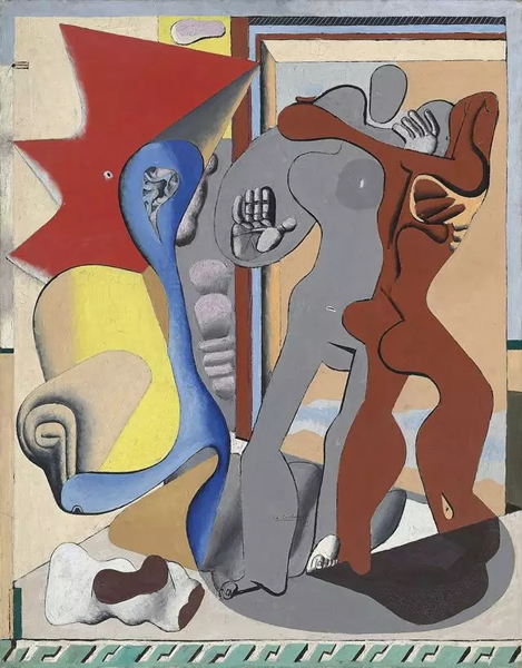 勒·柯布西耶，门前的灰色女人、红色男人及骨头，1931